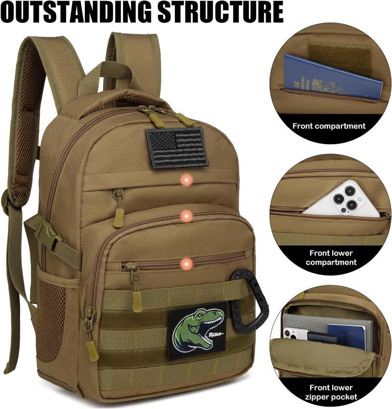SunForMorning Kids Tactical Backpack Army Molle Bookbag Military Boys Backpack for School, Outdoor, Camping (Includes 2 Patches +1 Carabiner), Brown - Image 3